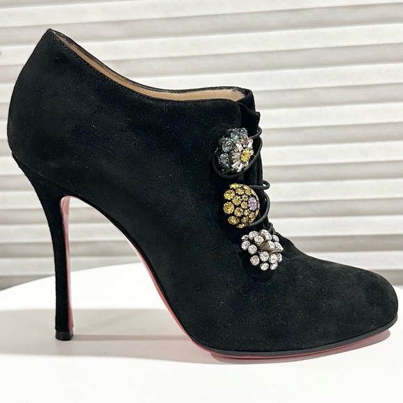 🌺CHRISTIAN LOUBOUTIN🌺 Black Suede Bijoux Booties Size: 35.5 - Picture 3 of 14